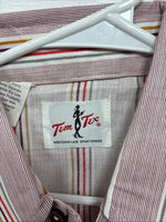 New Men’s Tem Tex Pink Multicolor Stripe Long Sleeve Pearl Snap 15.5 Medium M-98