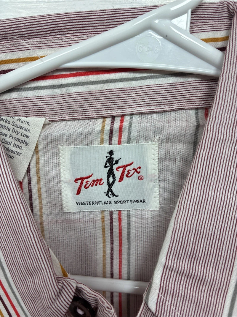 New Men’s Tem Tex Pink Multicolor Stripe Long Sleeve Pearl Snap 15.5 Medium M-98