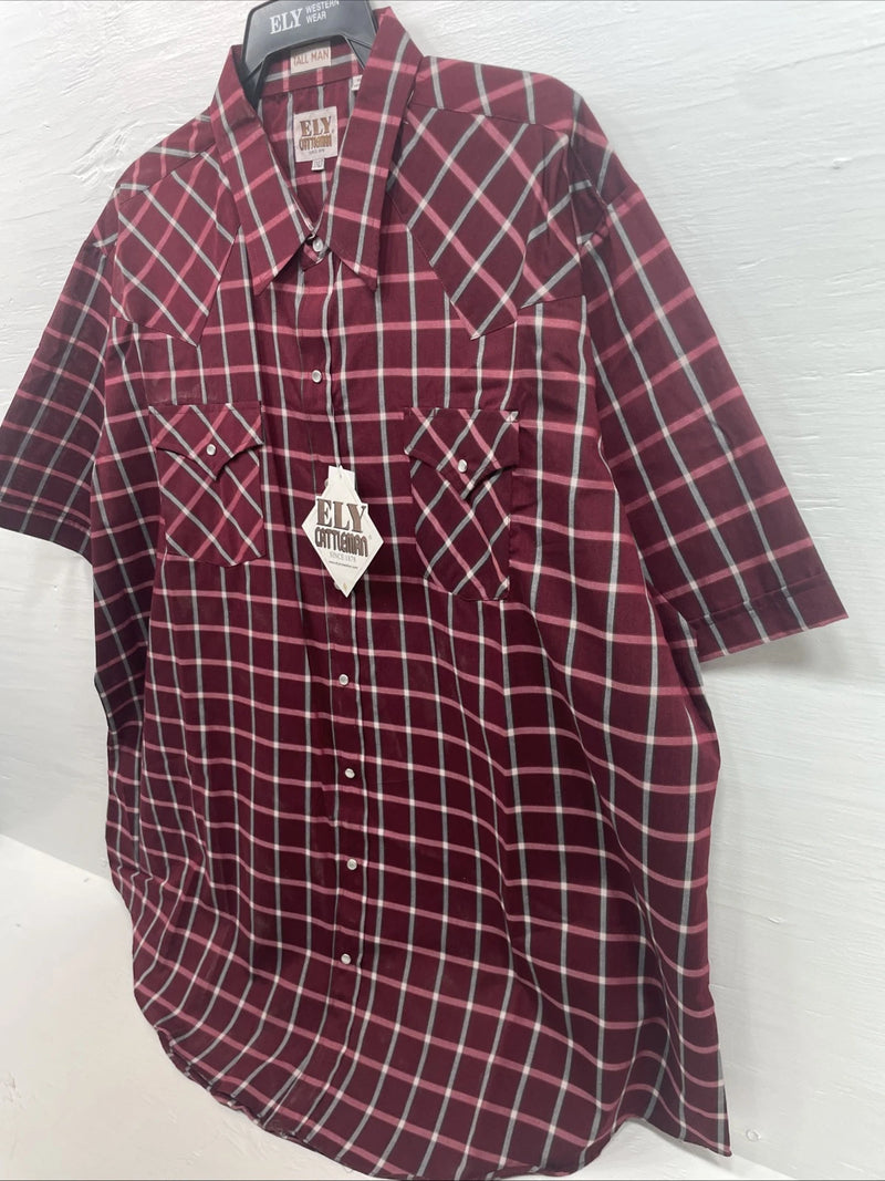 New Men’s ELY Cattleman Pink Short Sleeve Pearl Snap 3XL E-30 