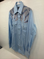 New Men’s Champion Western Blue Embroidered Long Sleeve Pearl Snap Medium K-81