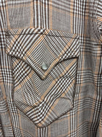 New Men’s Champion Western Brown Plaid Long Sleeve Pearl Snap 16 Large M-86
