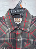 New Kids ELY Cattleman Green Plaid Long Sleeve Pearl Snap Medium DD-27