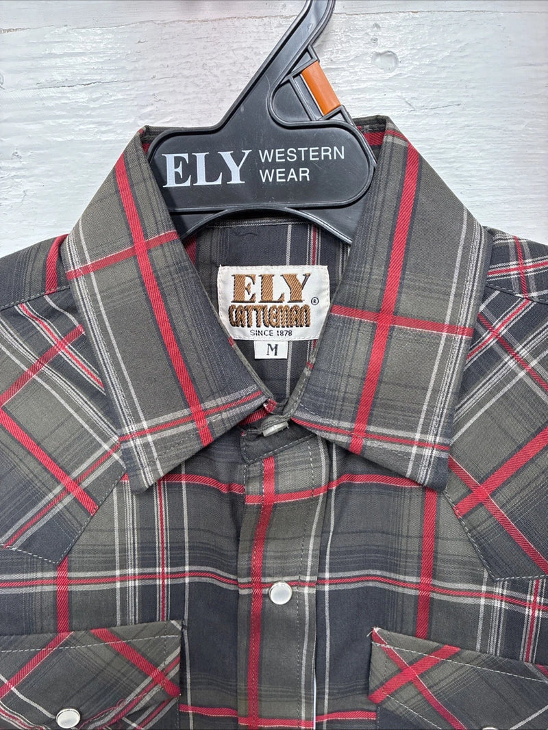 New Kids ELY Cattleman Green Plaid Long Sleeve Pearl Snap Medium DD-27