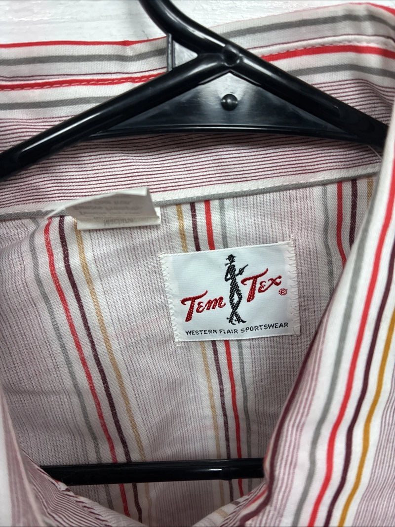 New Men’s Tem Tex Pink Multicolor Stripe Long Sleeve Pearl Snap 14.5 Small M-99