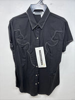 New Women’s Panhandle Slim Black Short Sleeve Pearl Snap Medium TT-23