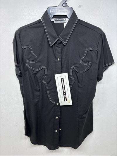 New Women’s Panhandle Slim Black Short Sleeve Pearl Snap Medium TT-23