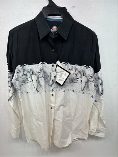 New Women’s Cumberland Horse Designed Long Sleeve Button Up Medium LL-53