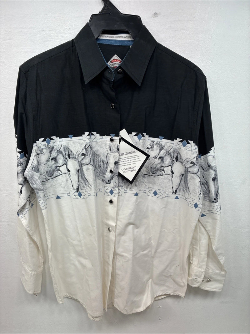 New Women’s Cumberland Horse Designed Long Sleeve Button Up Medium LL-53