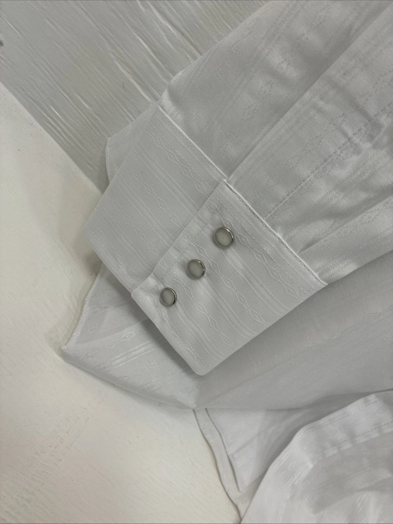 New Men’s ELY Cattleman White Long Sleeve Stripe Pearl Snap 2XL F-58