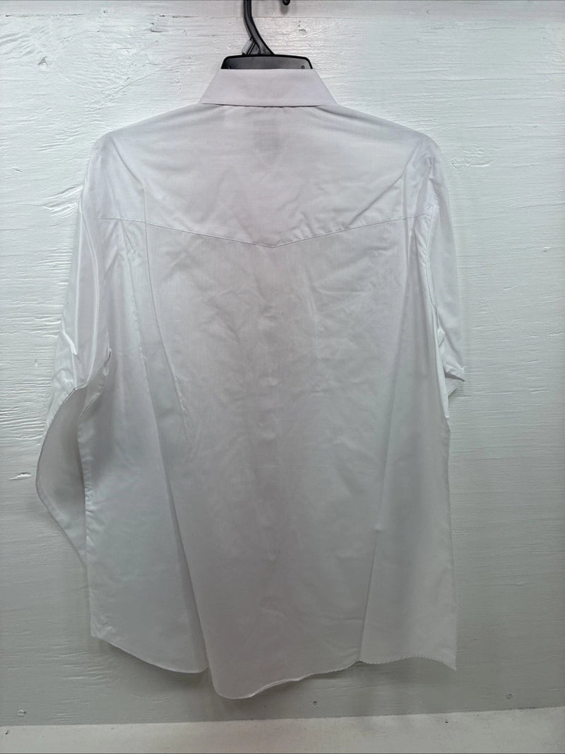 New Men’s ELY Cattleman White Long Sleeve Pearl Snap 16.5 X 34 Large X-38