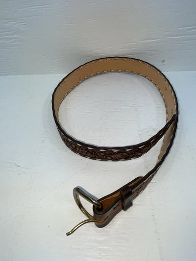 New Brown Genuine Leather Tooled And Weaved 32” Belt #78000 JJ-2