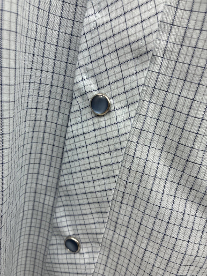 New Men’s Circle S Blue Gray Plaid Long Sleeve Pearl Snap 15 X 34 Medium Q-108