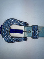 New Blue Genuine Leather 3D Belt Co. Blue Bling 30” Belt #677 Z-58