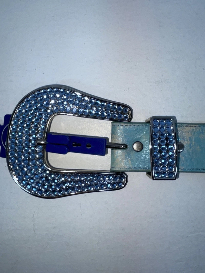 New Blue Genuine Leather 3D Belt Co. Blue Bling 30” Belt #677 Z-58