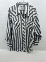 New Men’s Champion Western Grey White Strip Long Sleeve Pearl Snap 3XL E-53