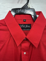 New Men’s White Horse Red Simple Long Sleeve Pearl Snap XL O-59