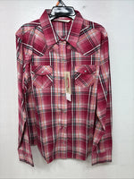 New Women’s Cumberland Pink Plaid Long Sleeve Pearl Snap Medium YY-120