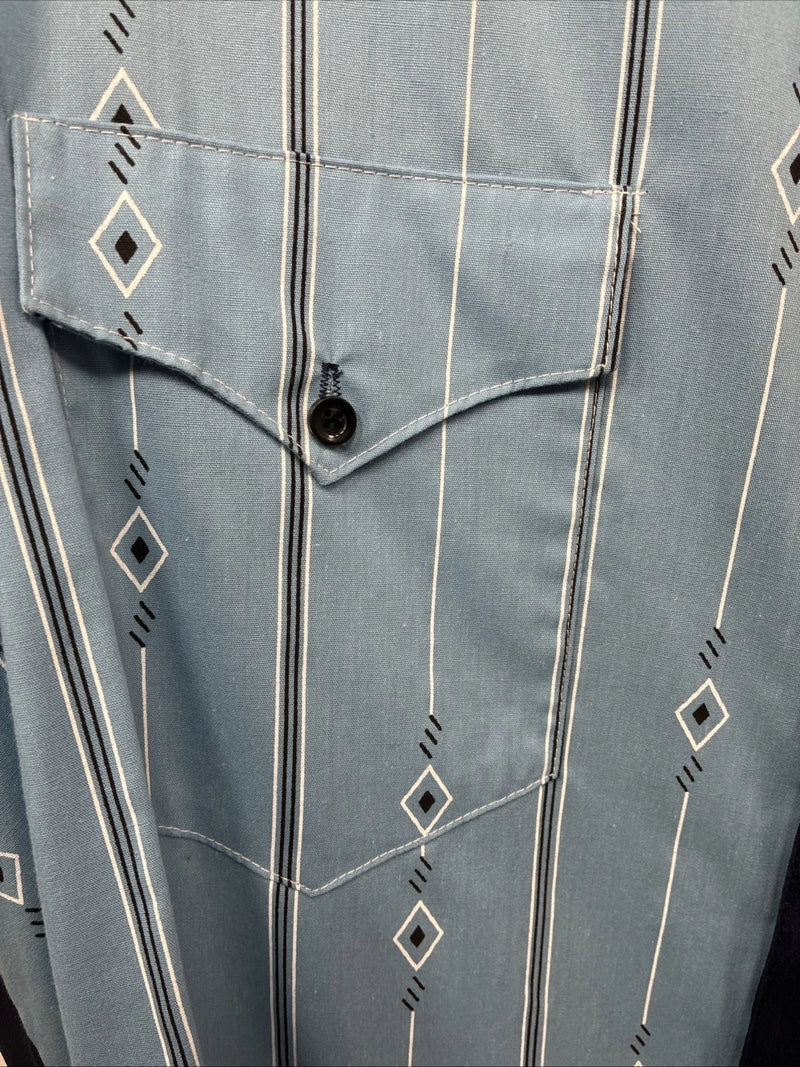 New Men’s Cowboy Threads Blue Half Design Long Sleeve Button Up XL M-75