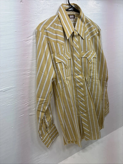 New Men’s Fenton Yellow White Stripe Long Sleeve Pearl Snap 16 Large Q-47