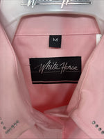 New Women’s White Horse Pink Gem Long Sleeve Pearl Snap Medium KK-95