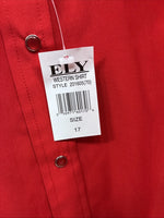 New Men’s ELY Cattleman Western Red Short Sleeve Pearl Snap 17 XL V-7