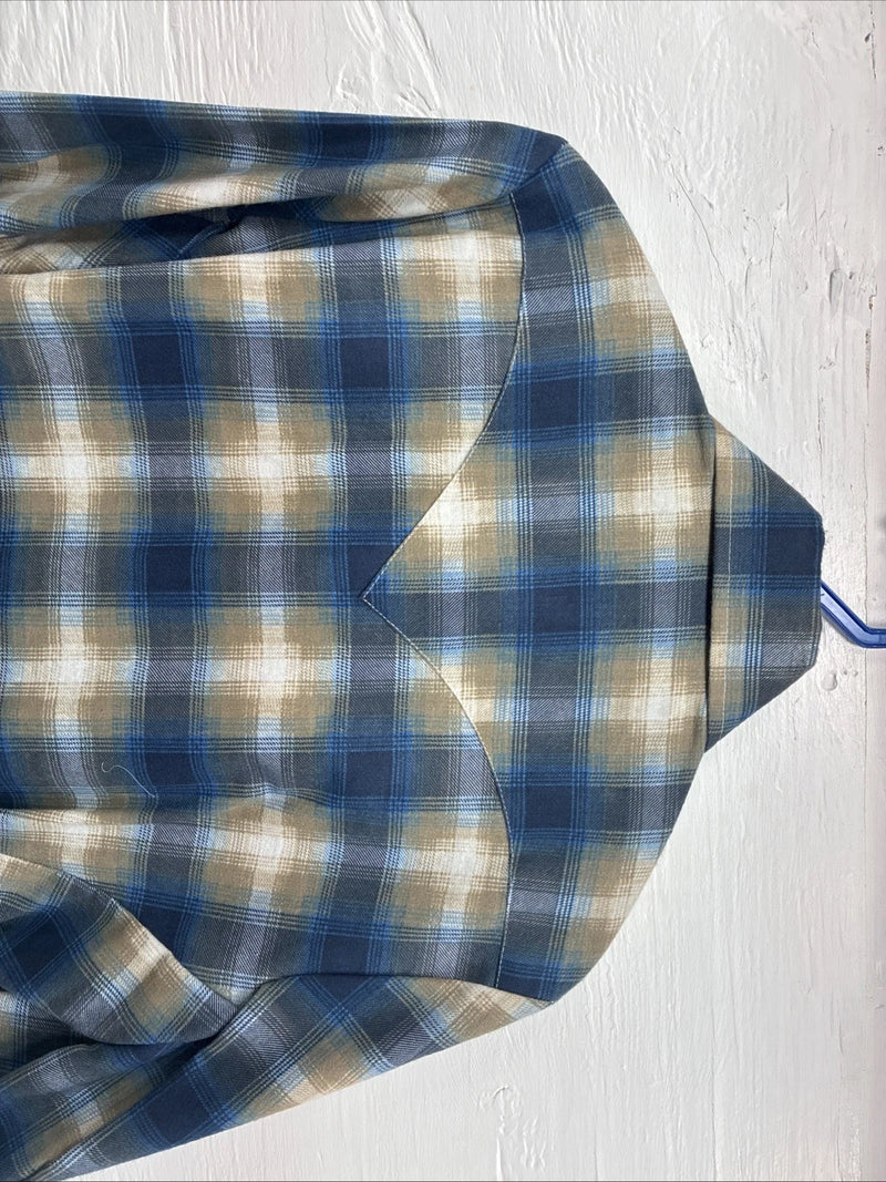 New Kids Panhandle Slim Blue Green Plaid Long Sleeve Pearl Snap Size 10 CC-83