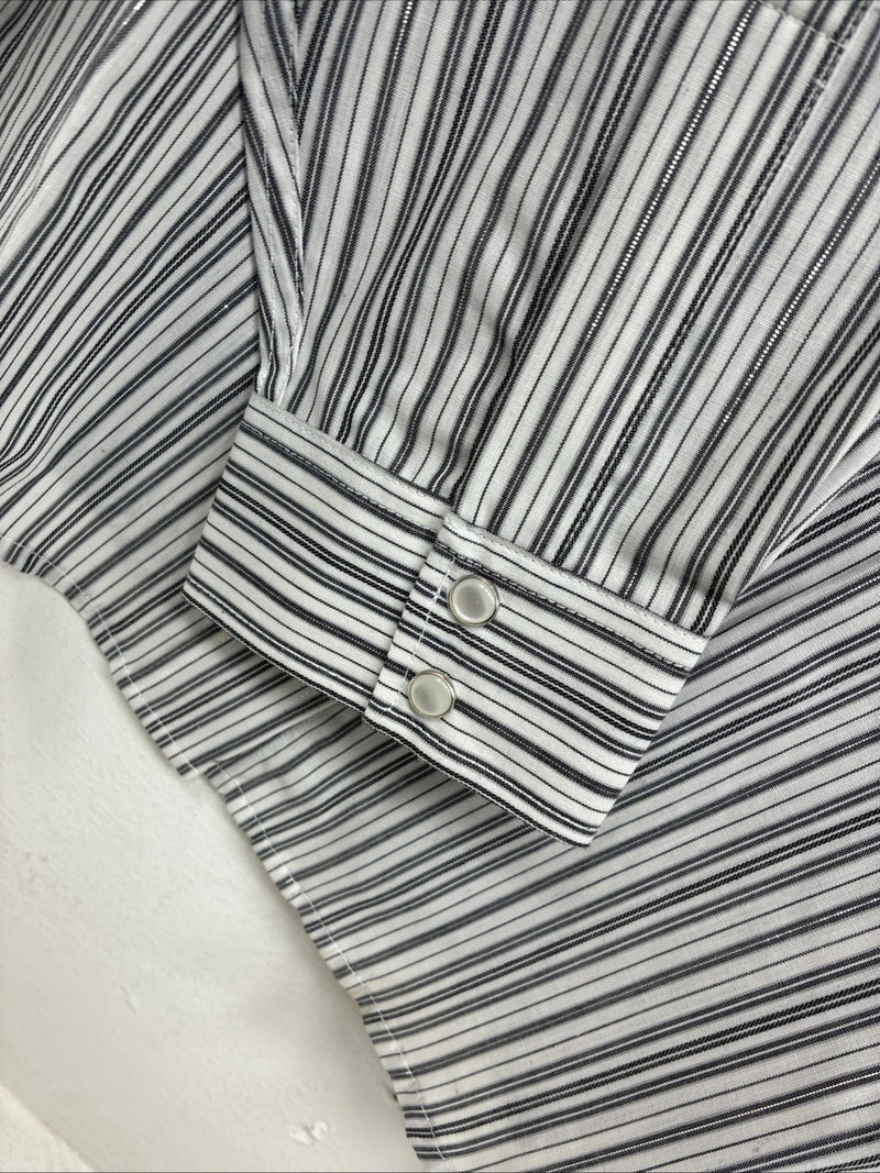 New Women’s White Horse Black Gray Stripe Long Sleeve Pearl Snap Large II-12