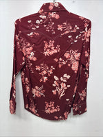 New Women’s Lee Red Floral Long Sleeve Pearl Snap Medium KK-6