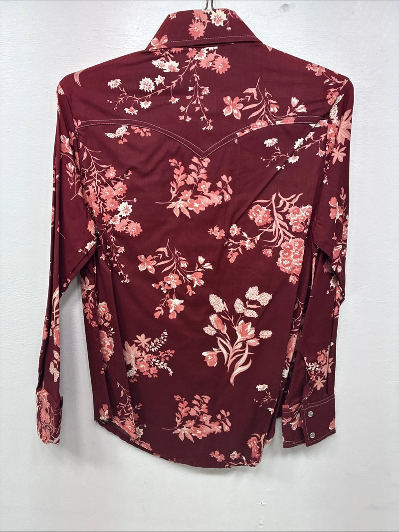 New Women’s Lee Red Floral Long Sleeve Pearl Snap Medium KK-6
