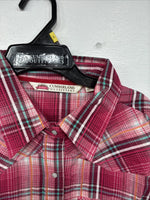 New Women’s Cumberland Pink Plaid Long Sleeve Pearl Snap Large GG-28
