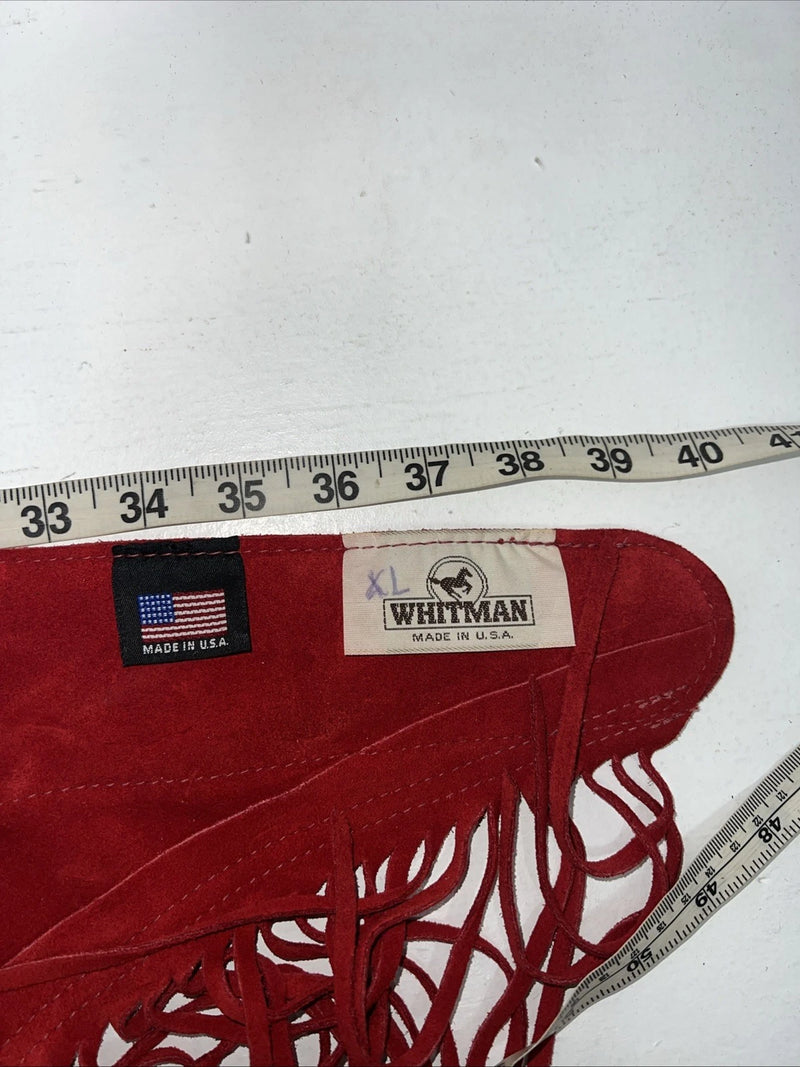 NOS Red Whitman Show Chaps With Fringe XL Adjustable Waist 40” I-66