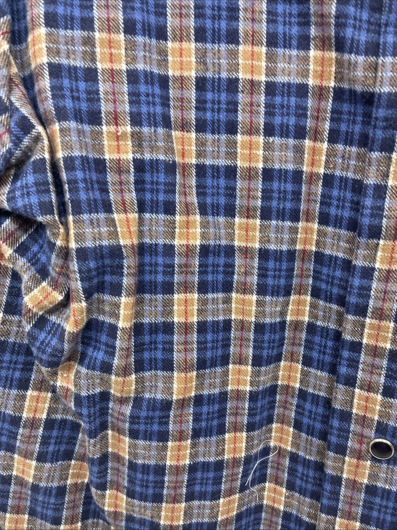 New Kids Panhandle Slim Blue Gold Plaid Long Sleeve Pearl Snap Size 10 CC-81