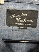 New Men’s Champion Western Blue Design Long Sleeve Pearl Snap 15.5 Medium R-11