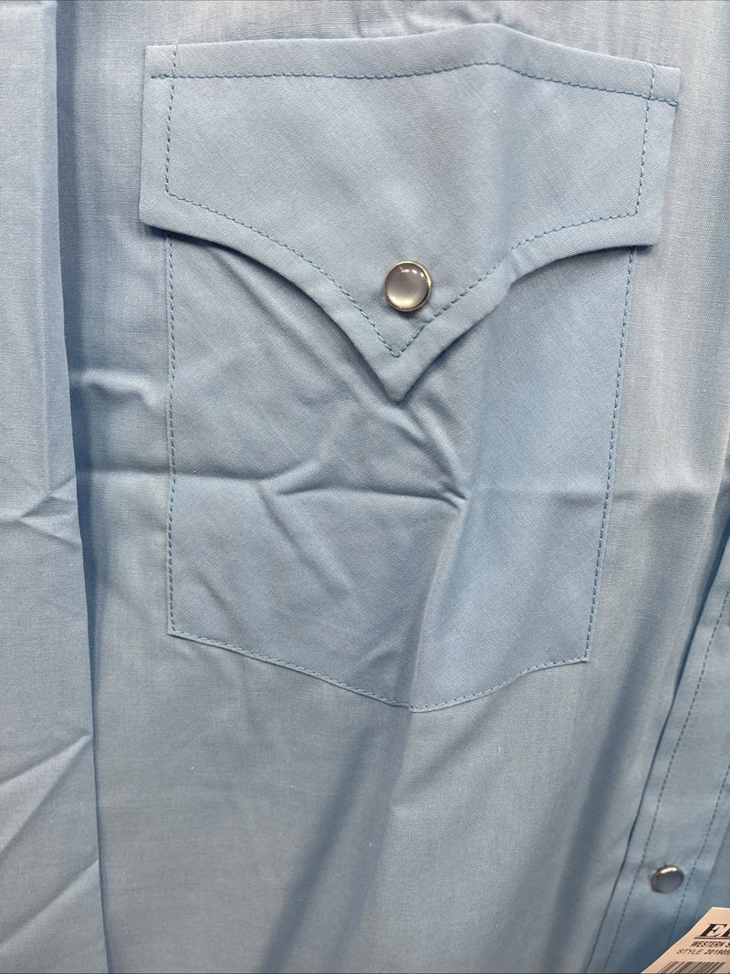 New Men’s ELY Cattleman Simple Blue Long Sleeve Pearl Snap 18 X 35 2XL R-9