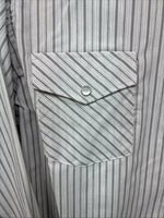 New Women’s White Horse Gray Stripe Long Sleeve Pearl Snap Small DD-117