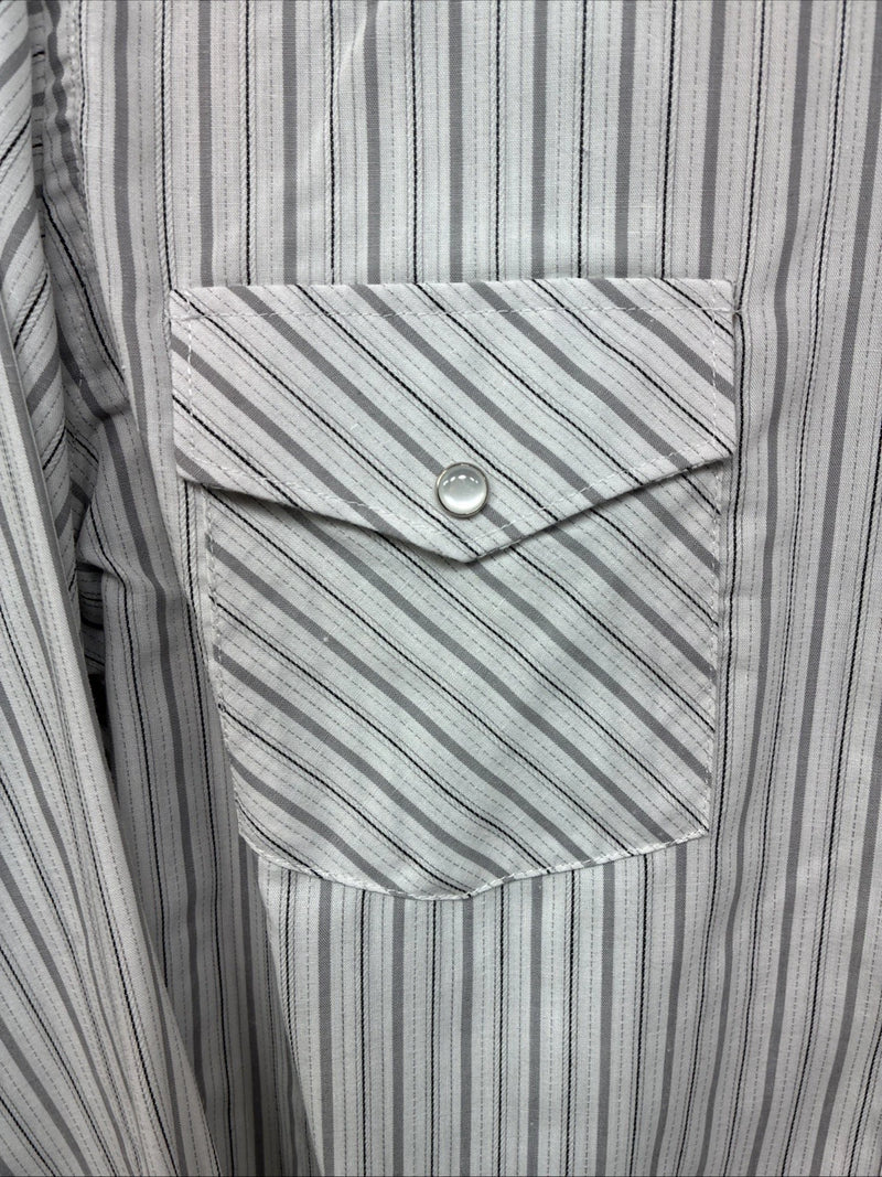 New Women’s White Horse Gray Stripe Long Sleeve Pearl Snap Small DD-117