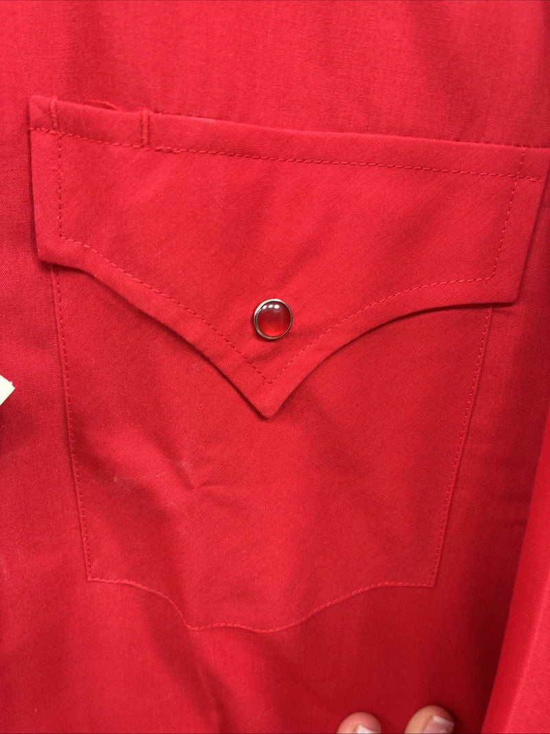 New Men’s ELY Cattleman Red Simple Long Sleeve Pearl Snap 18.5 X 35 2XL K-94
