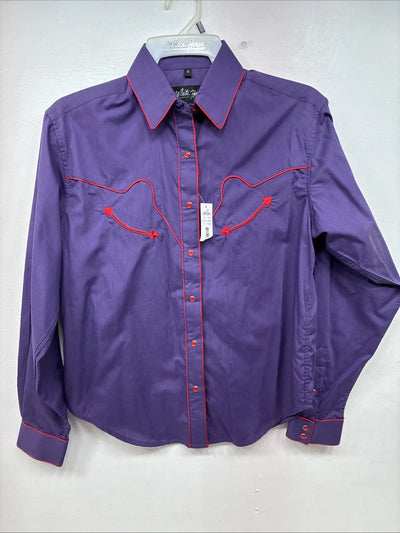 New Women’s White Horse Purple Red Long Sleeve Pearl Snap Small LL-72