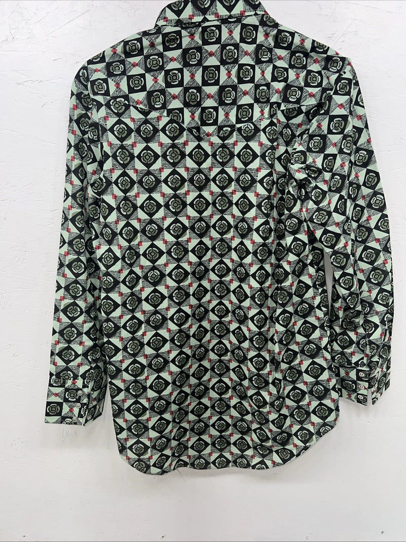 New Men’s Green Denver Westerns Long Sleeve Pearl Snap Shirt. 15x32 M P-73