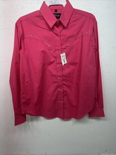 New Women’s Pink White Horse Long Sleeve Button Up Shirt M #211-1426 3B-79