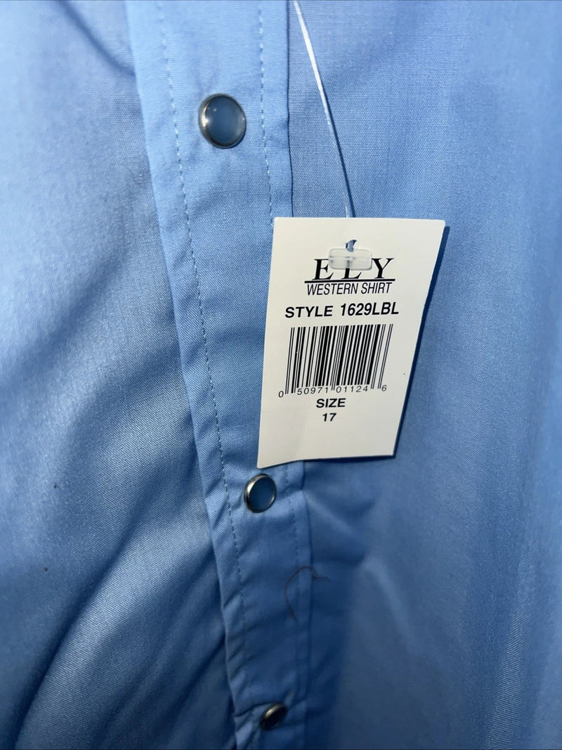New Mens Blue ELY Cattleman Short Sleeve Pearl snap Shirt. 17 XL S-1