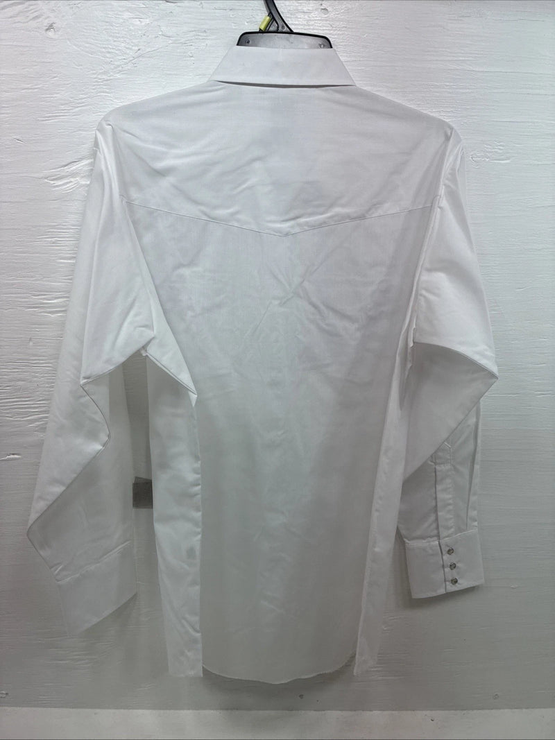 New Men’s ELY Cattleman White Long Sleeve Pearl Snap 16.5 X 34 Large AA-39