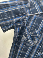 New Men’s ELY 1878 Blue Plaid Short Sleeve Pearl Snap XL R-48