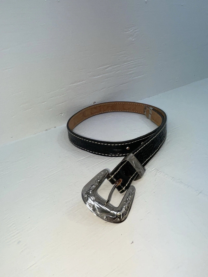New Black Genuine Leather Tooled 28” Belt #101 Z-132