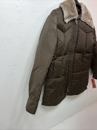 New Women’s Tempco Brown Puffer Coat 14 Wool Neck #1780 UU-13