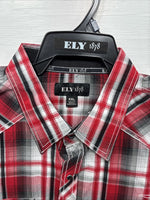 New Men’s ELY 1878 Red Flannel Long Sleeve Pearl Snap 2XL F-66