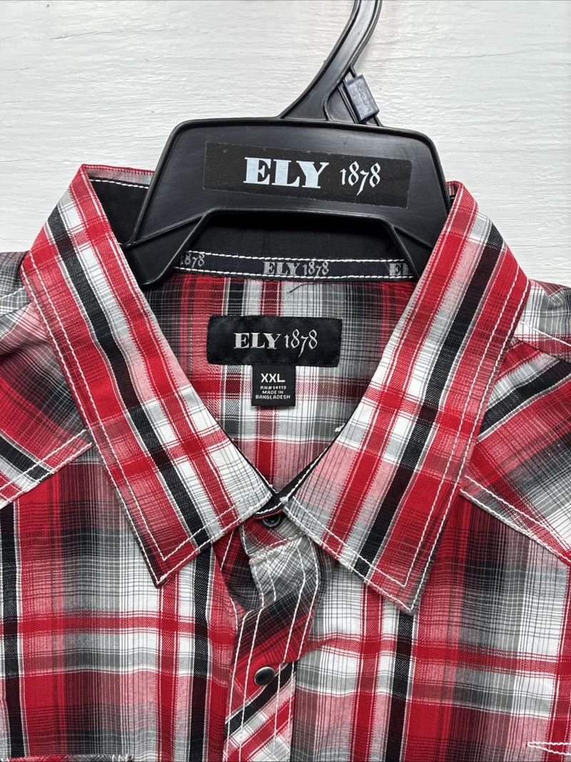 New Men’s ELY 1878 Red Flannel Long Sleeve Pearl Snap 2XL F-66