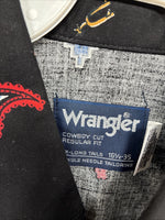 New Men’s Wrangler Black Designed Long Sleeve Button Up 16.5 Large Q-76