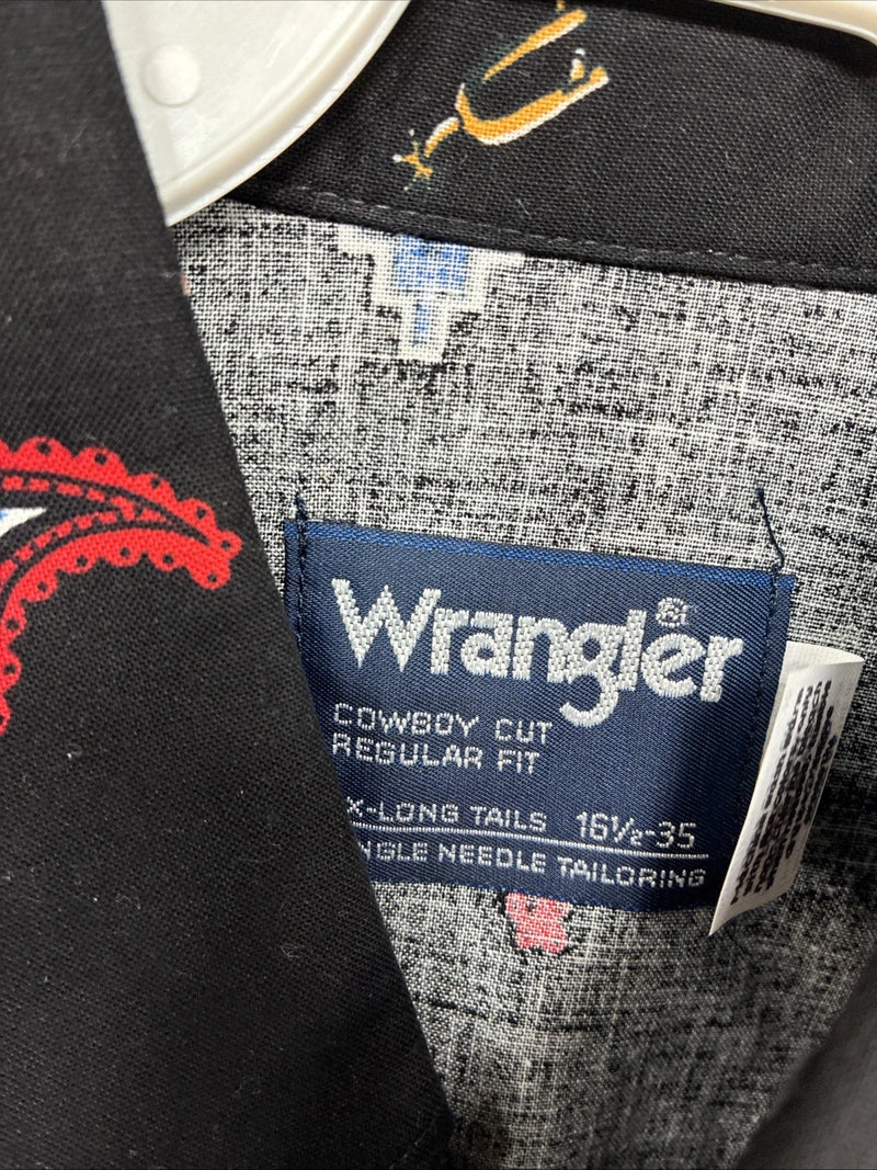 New Men’s Wrangler Black Designed Long Sleeve Button Up 16.5 Large Q-76