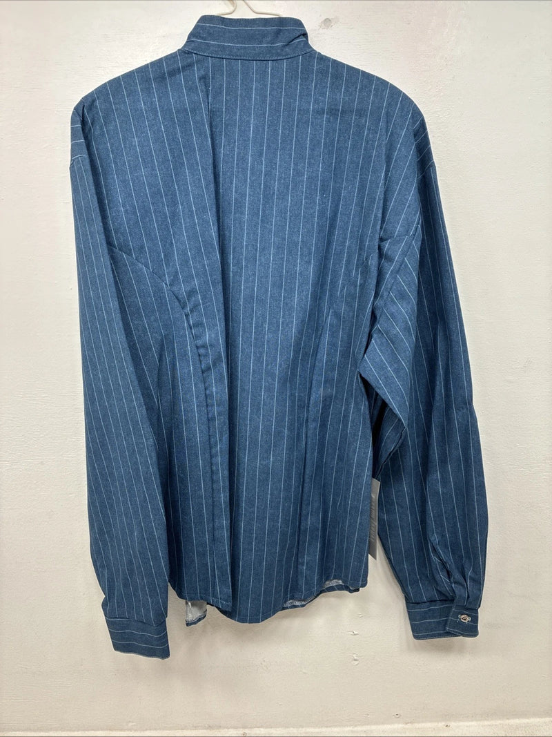 New Women’s Cowboy Threads Blue Stripe Long Sleeve Button Up Large TT-16